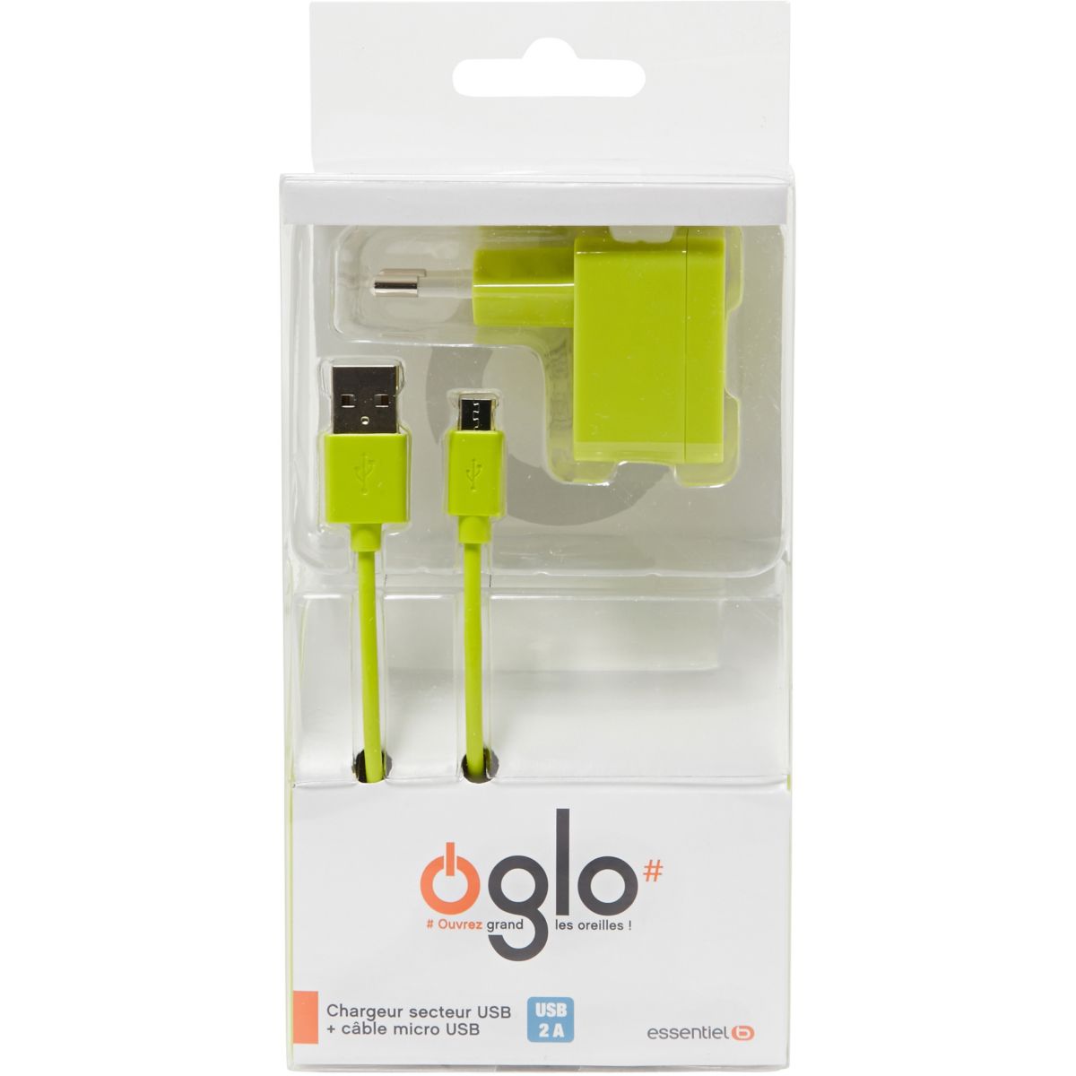 Chargeur enceinte oglo# micro usb + c�ble usb vert (photo) Chargeur enceinte oglo# micro usb + c�ble usb vert (photo)