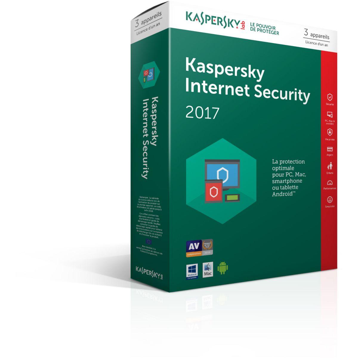 Logiciel antivirus pc kaspersky internet security 2017 3 postes / 1 an - 15% de remise immédiate avec le code : multi15 (photo) Logiciel antivirus pc kaspersky internet security 2017 3 postes / 1 an - 15% de remise immédiate avec le code : multi15 (photo)