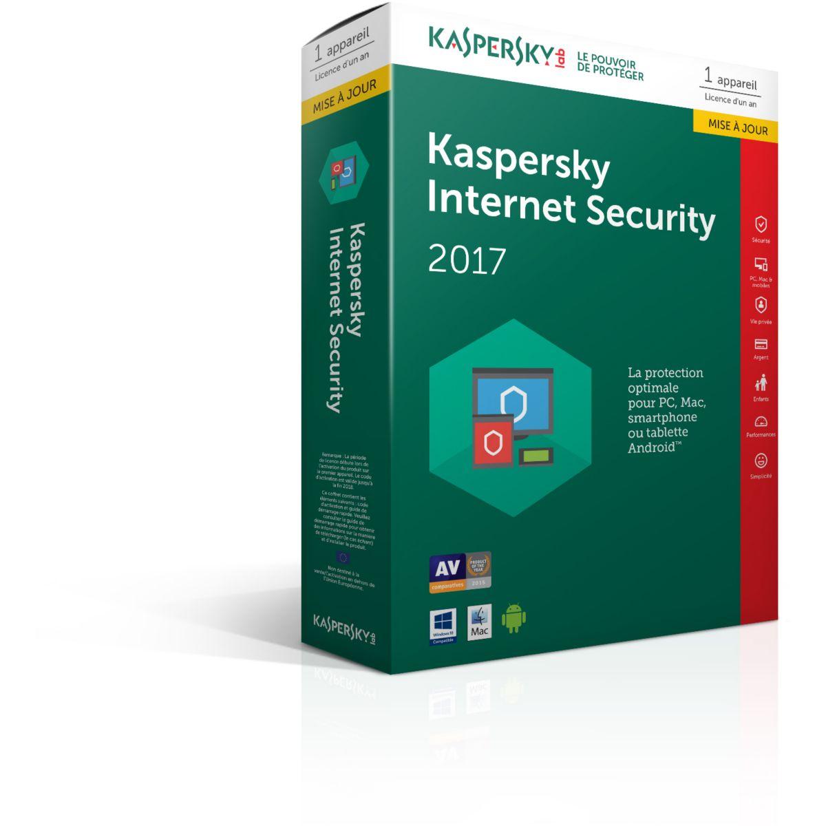 Logiciel antivirus pc kaspersky internet security 2017 1 poste / 1 an maj - 10% de remise immédiate avec le code : multi10 (photo) Logiciel antivirus pc kaspersky internet security 2017 1 poste / 1 an maj - 10% de remise immédiate avec le code : multi10 (photo)