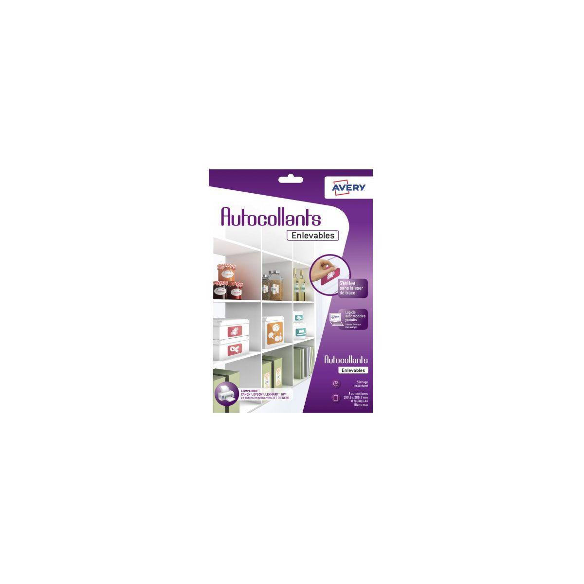 Papier cr�atif avery 8 autocollants blanc mat 19,96x28,91cm (photo) Papier cr�atif avery 8 autocollants blanc mat 19,96x28,91cm (photo)