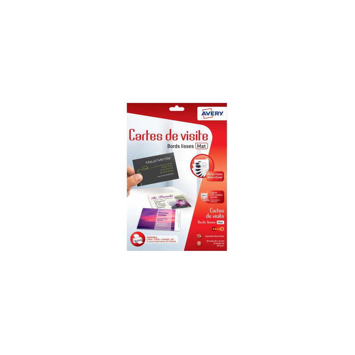 Papier cr�atif avery 80 cartes de visite 85x54mm mates 260g (photo) Papier cr�atif avery 80 cartes de visite 85x54mm mates 260g (photo)
