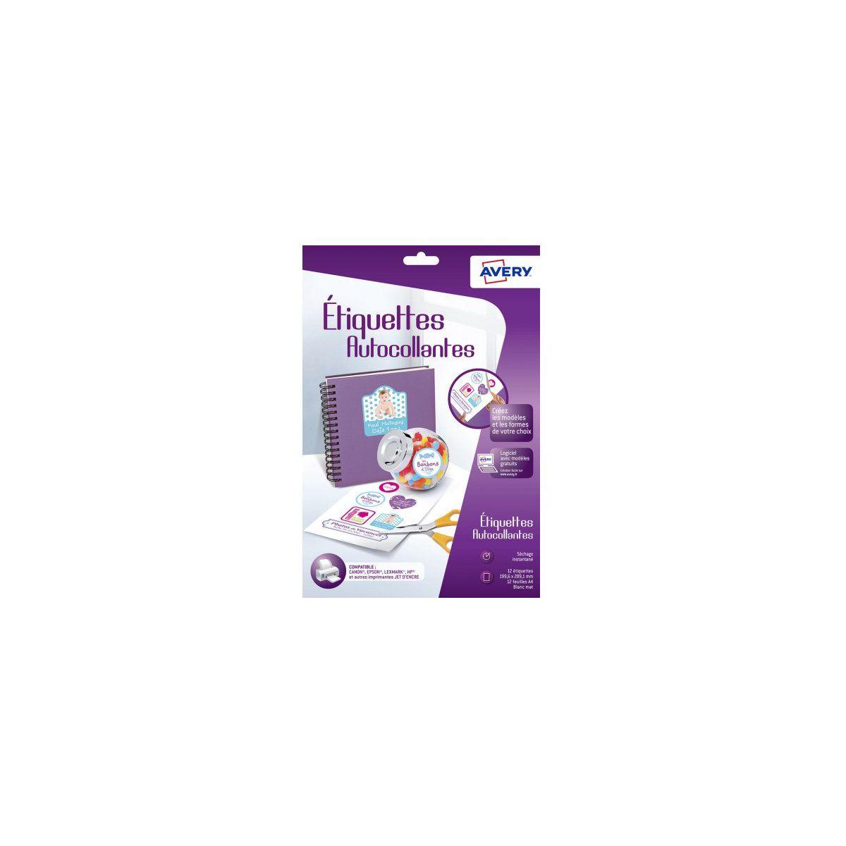 Papier cr�atif avery 12 autocollants 19.96x28.91cm mates (photo) Papier cr�atif avery 12 autocollants 19.96x28.91cm mates (photo)