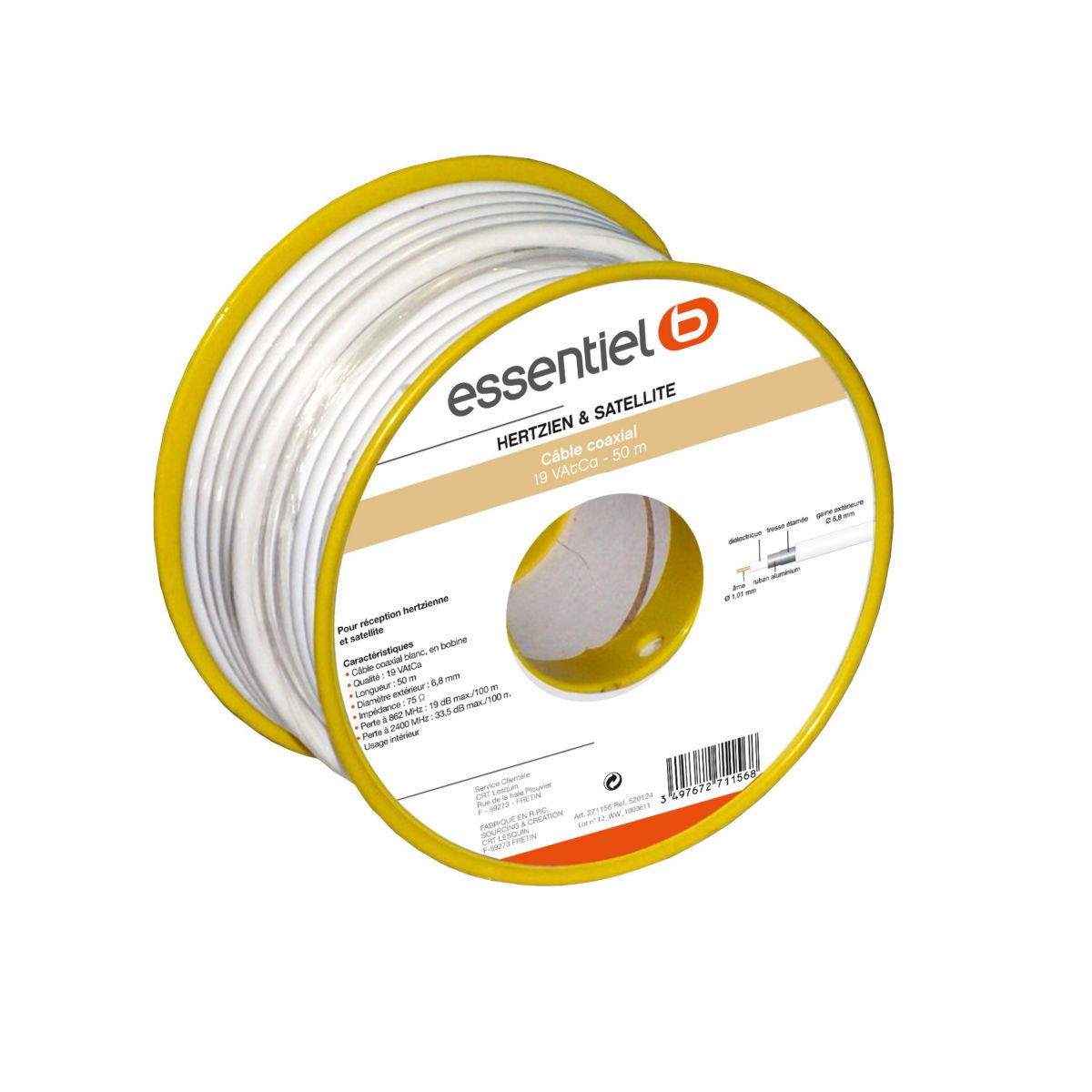 C�ble antenne tv/sat essentielb bobine 50m 19vatc - livraison offerte : code liv (photo) C�ble antenne tv/sat essentielb bobine 50m 19vatc - livraison offerte : code liv (photo)